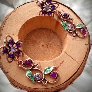 Purple and Green Flowery Vine Earrings